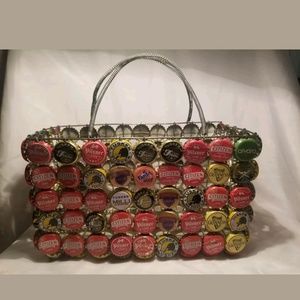 vintage style beer & soda bottle cap basket/purse
